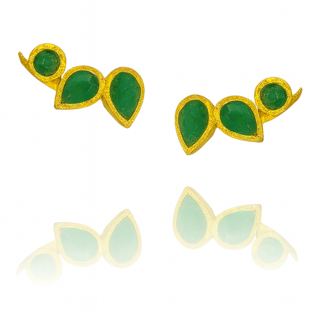 Peacock Climbing Earrings Aquamarine (Gold Plated)