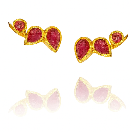 Peacock Climbing Earrings Aquamarine (Gold Plated)