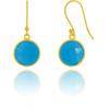 Gold Plated Medium Hanging Puntino Earrings Blue Chalcedony
