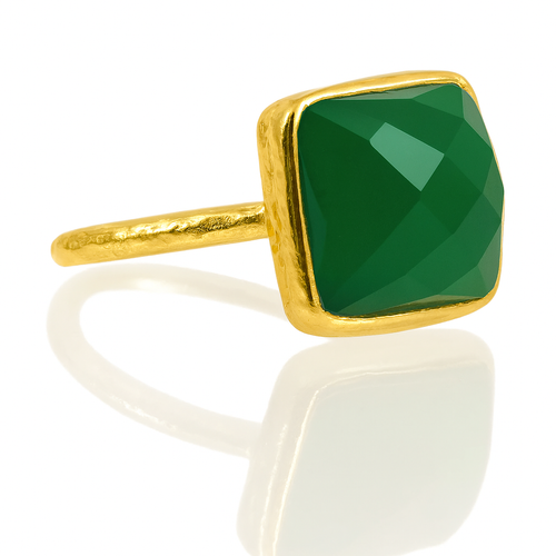 Gold Plated Capri Large Stackable Square Ring Green Onyx