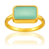 Gold Plated Small Rectangular Ring Aqua Chalcedony