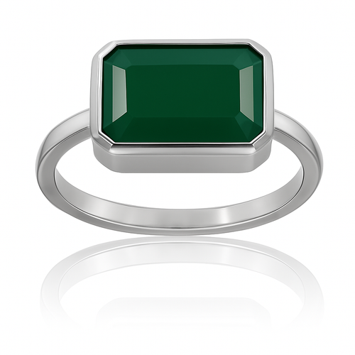 Small Rectangular Ring Green Onyx