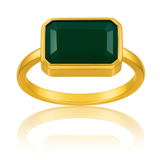 Gold Plated Small Rectangular Ring Green Onyx