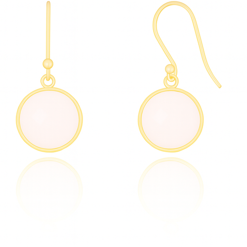 Gold Plated Medium Hanging Puntino Earrings Rose Quartz