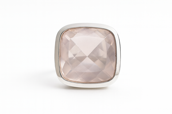 Large Capri Flat Square Cocktail Ring Rose Quartz