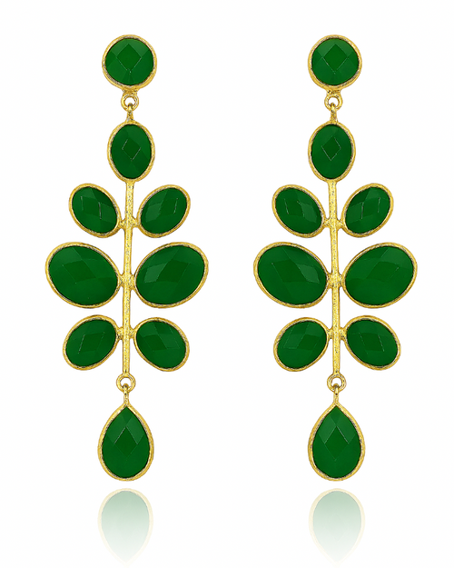 Gold Plated Budding Branch Earrings Green Onyx
