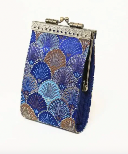 Cathayana Card Holder Brocade Shells Card Holder w / RFID (Navy / Brown)