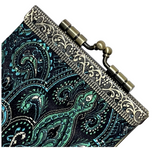 Paisley Pattern Brocade Card Holder with RFID (Teal & Black)