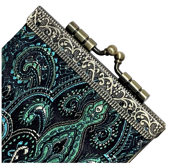 Paisley Pattern Brocade Card Holder with RFID (Teal & Black)