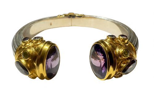 Large Serpentine Open Stone Bracelet - Amethyst