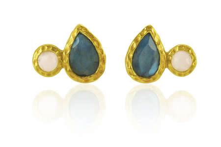 Peacock Climbing Earrings Aquamarine (Gold Plated)