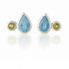 Gold Plated Side Hammered Indian Peacock Studs Blue Topaz and Citrine
