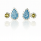 Gold Plated Side Hammered Indian Peacock Studs Blue Topaz and Citrine