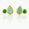 Gold Plated Side Hammered Indian Peacock Studs Green Onyx and Aqua Chalcedony