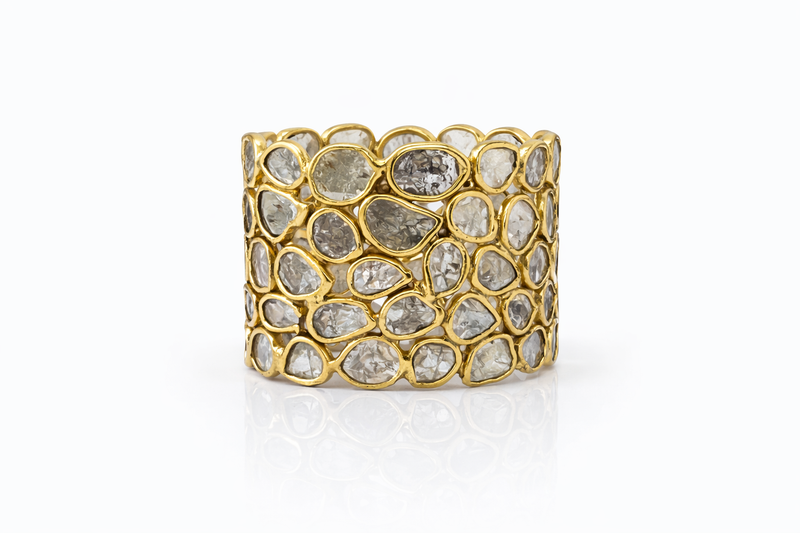 18K Gold Plated Mosaic Rough Cut Sliced Diamond Band