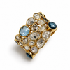 18K Gold Plated Mosaic Rough Cut Diamond Sliced River Ring with Blue Topaz