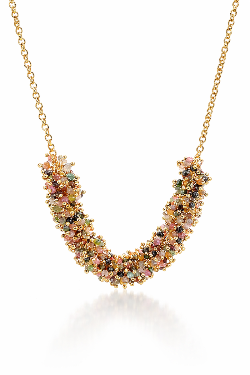 18K Gold Plated Indonesian Coral Tourmaline Necklace