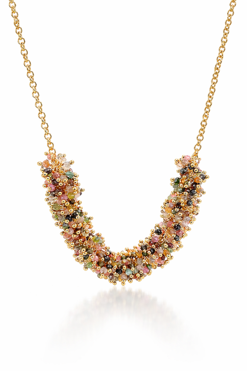 18K Gold Plated Indonesian Coral Tourmaline Necklace