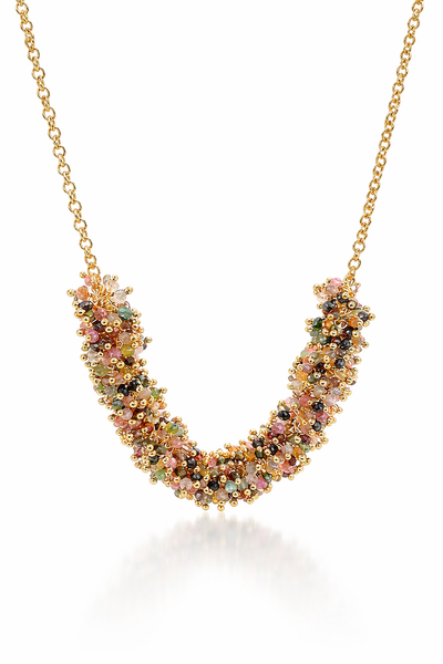 18K Gold Plated Indonesian Coral Tourmaline Necklace