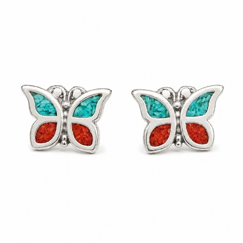 Turquoise & Coral Butterfly Stud