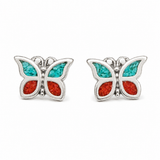 Turquoise & Coral Butterfly Stud