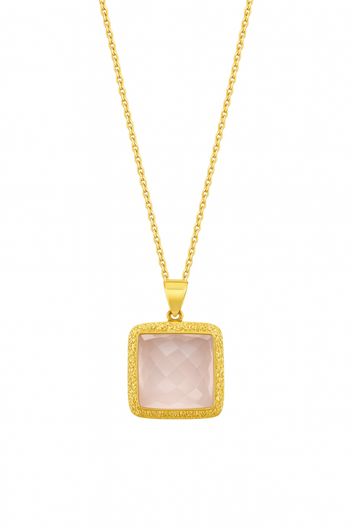 Vincenza Square Rose Quartz Necklace