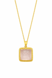 Vincenza Square Rose Quartz Necklace