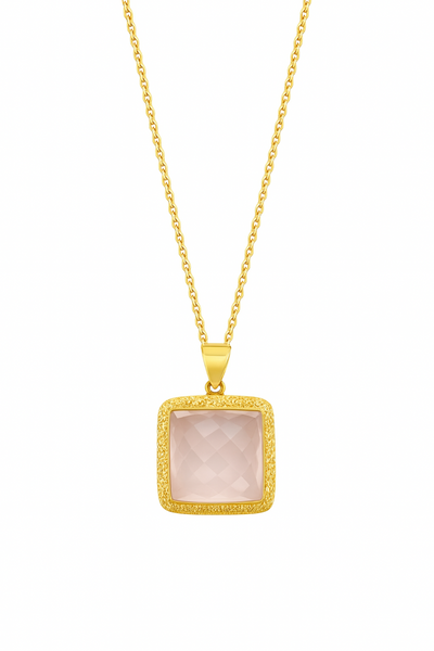 Vincenza Square Rose Quartz Necklace