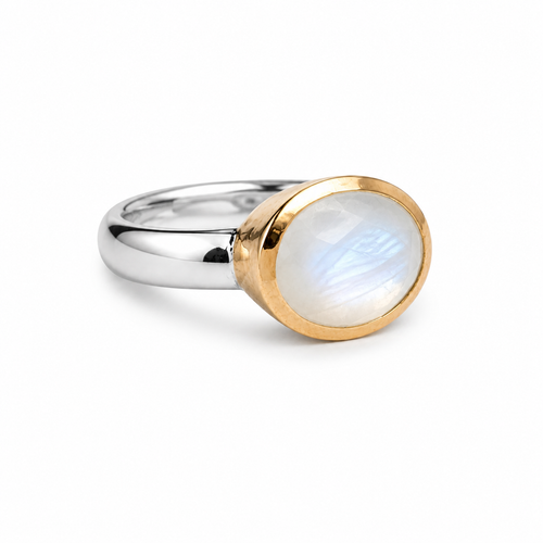 Golden Iberia Oval Gemstone Ring	- White Moonstone