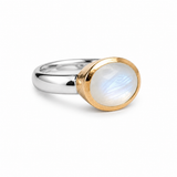 Golden Iberia Oval Gemstone Ring	- White Moonstone