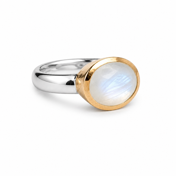 Golden Iberia Oval Gemstone Ring	- White Moonstone