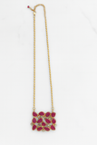 18K Gold Plated Jaipuri Rectangular Ruby Mosaic Necklace