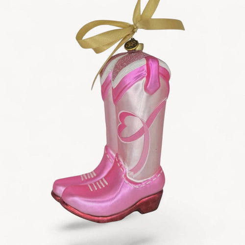 Breast Cancer Awareness Cowgirl Boots 2026 Edition Texan Christmas Ornament
