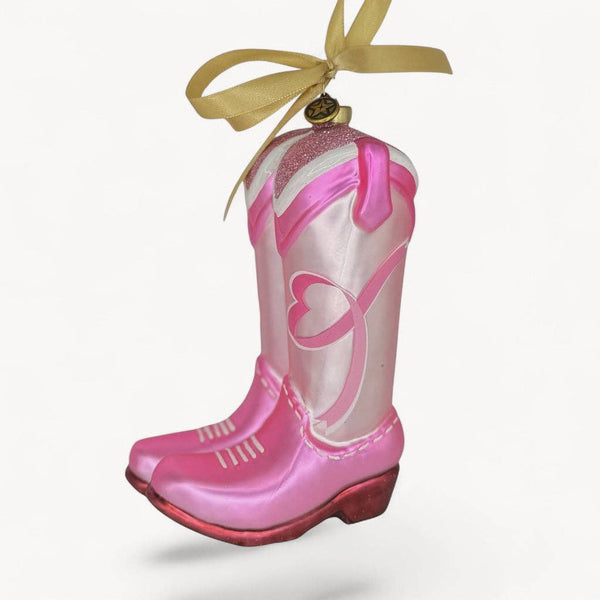 Ornament - Breast Cancer Awareness Cowgirl Boots Blown Glass