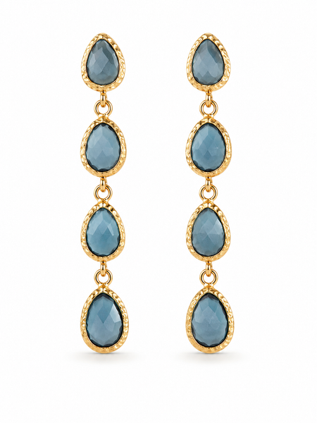 Jaipur Blue Topaz Cascade Earrings – Gold Plated