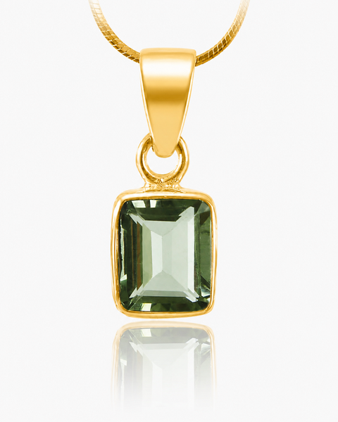 Small Rectangular Pendant - Gold Plated Green Amethyst