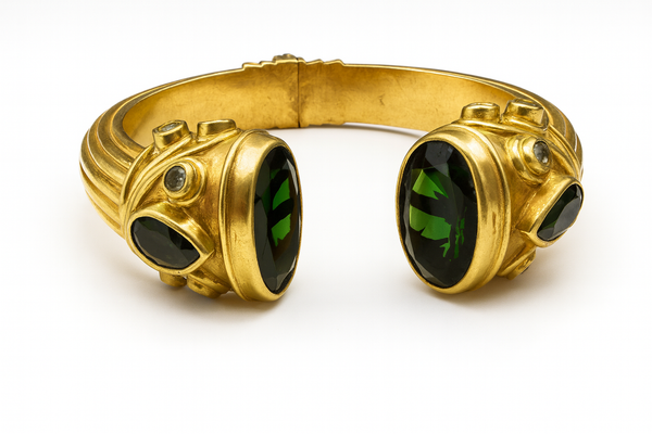 Large Serpentine Open Stone Bracelet - Green Hydroquartz & Perdiot