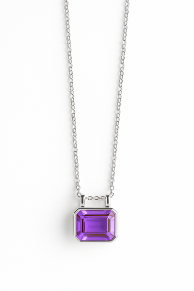 Glacial Rectangular Gemstone Necklace - Amethyst