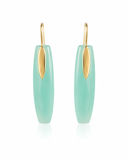 Gold Plated Art Deco Colosseum Vertical Drops Aqua Chalcedony