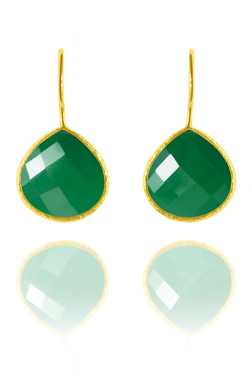 Gold Plated Peacock Drops Green Onyx