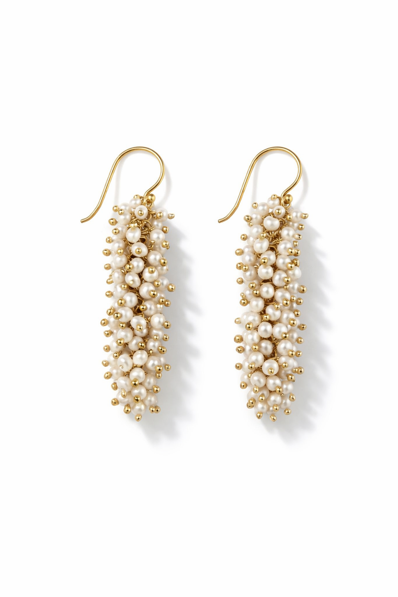 Gold Plated Pearl Coral Drop Earrings