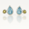 Gold Plated Side Hammered Indian Peacock Studs Blue Topaz and Citrine