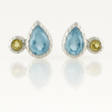 Gold Plated Side Hammered Indian Peacock Studs Blue Topaz and Citrine
