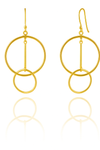 Gold Plated Big Circle with Dangling Interlocking Mini Circle Earrings