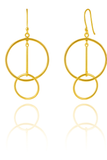 Gold Plated Big Circle with Dangling Interlocking Mini Circle Earrings