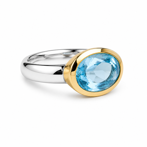 Golden Iberia Oval Gemstone Ring - Blue Topaz