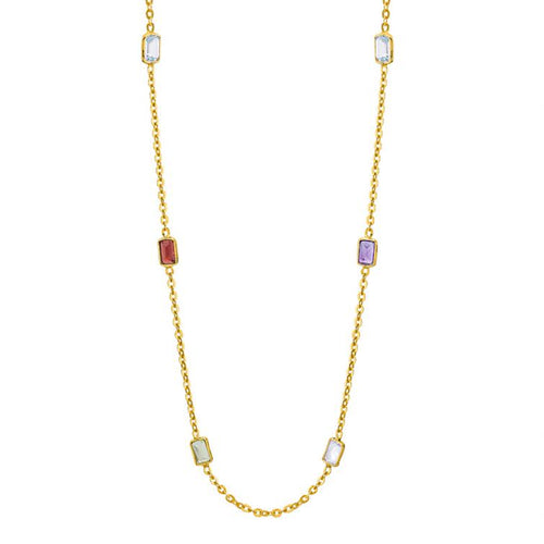 Gold Plated Modern Maharani Gem Bar Necklace