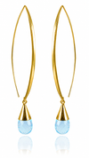 Gold Plated Long Curved Gemstone Drop Earrings Blue Topaz
