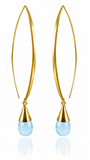Gold Plated Long Curved Gemstone Drop Earrings Blue Topaz