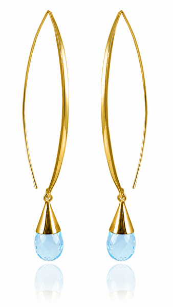 Gold Plated Long Curved Gemstone Drop Earrings Blue Topaz